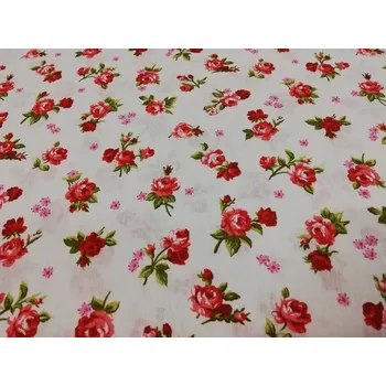 Bavlněná česká látka šíře 140cm - Červené růžičky na bílé (50cm)