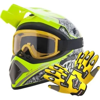 Helma na motorku Atv akční set: Helma racing TATAN žlutá M (57-58) + rukavice a brýle (Helma Tatan)