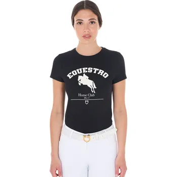 Dámské tričko EQUESTRO Triko bavlněné Jumping Horse Club Equestro, dámské, černé XL