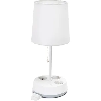Lampička Aigostar - Stolní lampa se zásuvkami 1xE27/60W/230V bílá