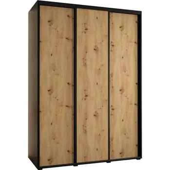 Šatní skříň Šatní skříň s posuvnými dveřmi DAVOS 170cm | Černá / DUB Artisan / černé pojezdy