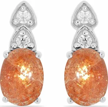 Náušnice Náušnice stříbrné s kabošony slunečního kamene a zirkony Ag 925 014442 SUS 1,5 cm, 3,3 g