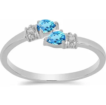 Prsten Prsten stříbrný se Swiss Blue topazem a zirkony Ag 925 016430 SBT 62 mm (US 10), 2,1 g