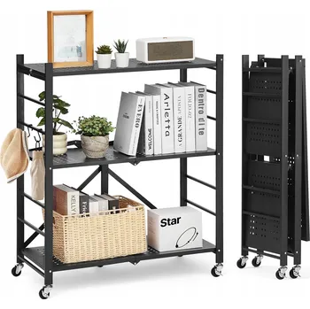 police VEVOR Skládací police černá 3-patrová 33x76x91CM Ocel uhlíková Q235A