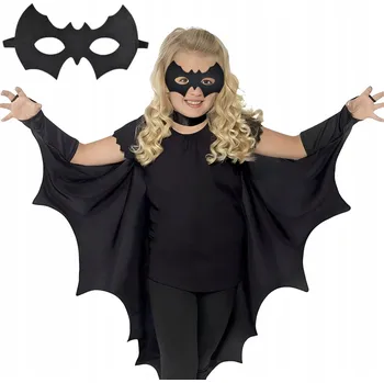 Karnevalový kostým KOSTÝM NETOPÝRA ČERNÁ KŘÍDLA PŘEVLEK PLÁŠTĚNKA S MASKOU HALLOWEEN 120