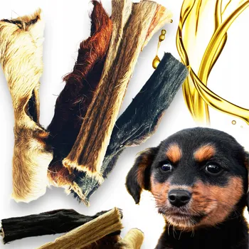 Pamlsek pro psa Hovězí kůže s chlupem délka 15 cm přírodní kousátko 1 kg