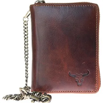 Peněženka Hnědá celokožená peněženka s býkem celozipová s řetězem