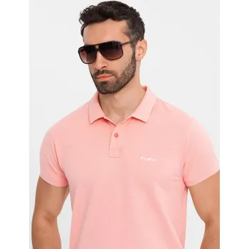 Pánské oblečení Bavlněné piké tričko s límečkem - V1 OM-POSS-0103 Barva: Růžová, Velikost: 2XL