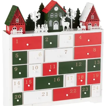 Červeno-zelený dřevěný adventní kalendář s LED světlem J-line Glow