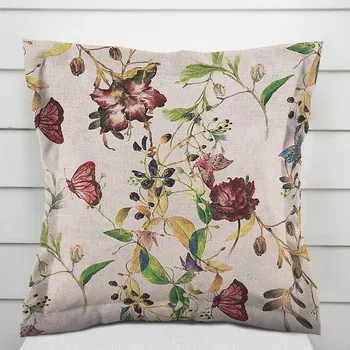 Povlak na dekorativní polštářek Dekorační povlak na polštář s lemem PML-083 Květiny a motýli na béžovém 40 x 60 cm