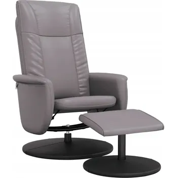 Křeslo Rozkládací křeslo s podnožkou, šedé, potažené umělou kůží