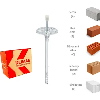 Spojovací materiál KLIMAS Wkret-met LMX-10 Talířová hmoždinka s kovovým trnem a zkrácenou expanzní zónou Ø10 mm 260 mm - 100 ks