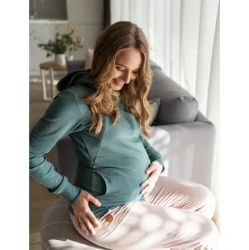 Těhotenská mikina Těhotenská a kojicí mikina 3v1 Milk Please - mořská zelená, bavlněná Velikost: XL