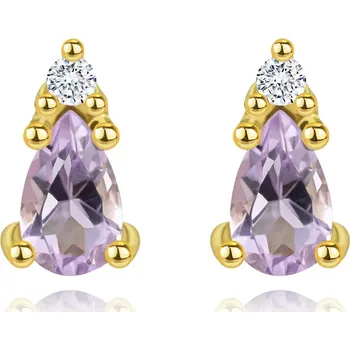 Náušnice Náušnice ze 14K zlata s ametystem ve tvaru slzy a diamantem