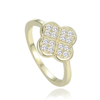 Prsten MINET Pozlacený stříbrný prsten čtyřlístek s bílými zirkony vel. 60 JMAS7058UR60