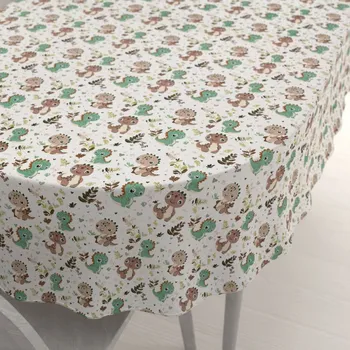 ubrus Dětský bavlněný oválný ubrus Sandra SA-657 Zeleno-hnědí dinosauříci na bílém 50x100 cm