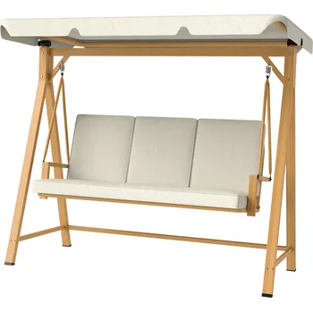 Zahradní houpačka Houpačka s nastavitelným sedákem se stříškou 198 x 120 x 170 cm | béžová