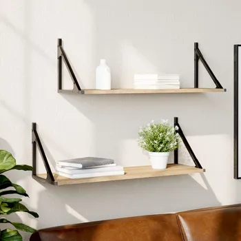 police Nástěnné police 2 ks, dub sonoma, 80 x 15 x 15,5 cm, z umělého dřeva