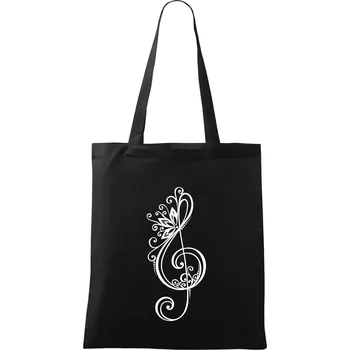Nákupní taška Houslový klíč kytky - Taška bavlněná - 42 x 38 cm ( Černá )