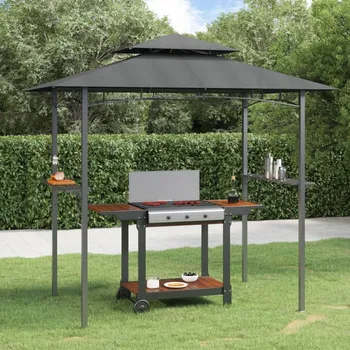 Pergola OMAXI BBQ altán s bočními policemi antracitový 240x150x243 cm ocel 696023