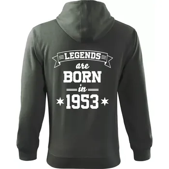 Pánská mikina Legends are born in 1953 - Mikina s kapucí na zip trendy zipper - S ( Tmavá břidlice (šedá se zeleným nádechem) )