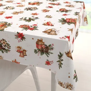 ubrus Vánoční bavlněný čtvercový ubrus Sandra SA-515 Vánoční hvězdy a ozdoby na bílém 50x50 cm