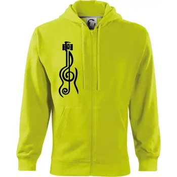 Pánská mikina Houslový klíč kytara - Mikina s kapucí na zip trendy zipper - M ( Limetková )