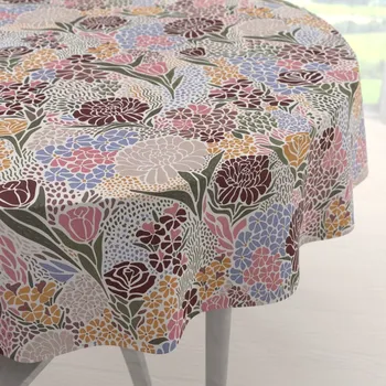 ubrus Bavlněný kulatý ubrus Sandra SA-648 Akvarelové květiny na bílém Ø 120 cm