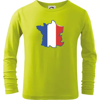Dětská móda Francouzská vlajka mapa obrys - Triko dětské Long Sleeve - 122 cm/6 let ( Limetková )