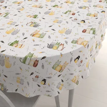 ubrus Dětský bavlněný oválný ubrus Sandra SA-652 Kočičí svět zeleno-žlutý na bílém 50x100 cm