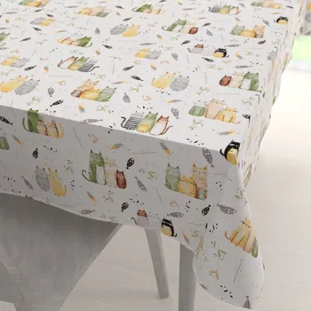 ubrus Dětský bavlněný obdélníkový ubrus Sandra SA-652 Kočičí svět zeleno-žlutý na bílém 100x160 cm