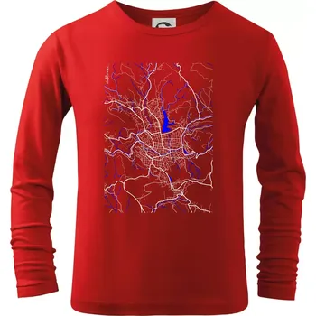 Chlapecké tričko Jablonec nad Nisou - Mapa s vodními toky - Triko dětské Long Sleeve - 122 cm/6 let ( Červená )