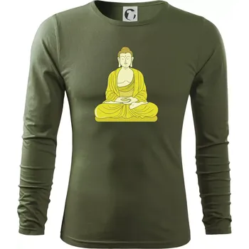 Pánská móda Budha zelenožlutý - Triko s dlouhým rukávem FIT-T long sleeve - S ( Khaki )