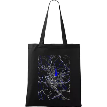 Nákupní taška Jablonec nad Nisou - Mapa s vodními toky - Taška bavlněná - 42 x 38 cm ( Černá )