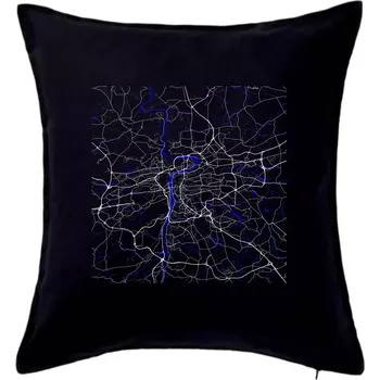 Polštář Praha - Mapa s vodními toky - Polštář 50x50 - 50x50 - Pouze potah ( Černá )