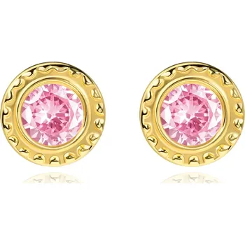 Náušnice Náušnice ze 14K zlata s růžovými zirkony a ozdobným okrajem