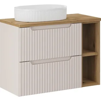 Policová skříň Závěsná skříňka Nova Cashmere Beyond s deskou a umyvadlem 80 cm kašmírová/dub evoke