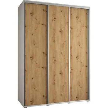Šatní skříň Šatní skříň s posuvnými dveřmi DAVOS 170cm | Bílá / DUB Artisan / stříbrné