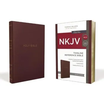 NKJV, Thinline Reference Bible, Leather-Look, Burgundy, Red Letter, Comfort Print - Nelson, Thomas