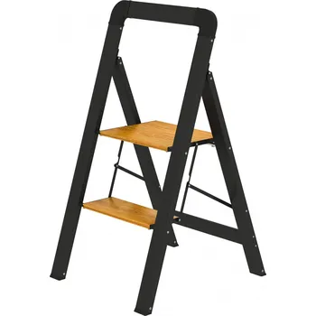 Žebřík Skládací žebřík 44,5x48x86,3 cm | černý + přírodní