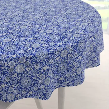 ubrus Dekorační kulatý ubrus PML-100 Modro-bílý lidový ornament Ø 100 cm