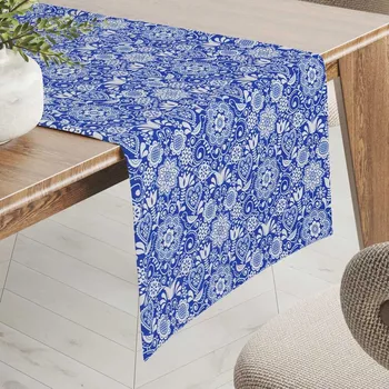 ubrus Dekorační běhoun na stůl PML-100 Modro-bílý lidový ornament 20x120 cm