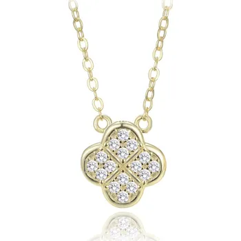 Módní doplněk MINET Pozlacený stříbrný náhrdelník čtyřlístek s bílými zirkony
