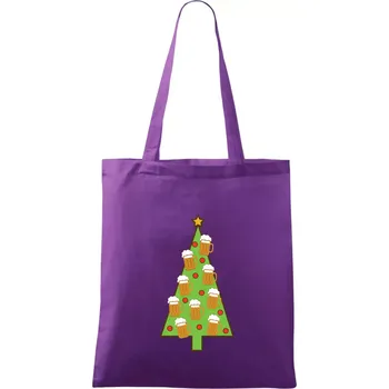 Nákupní taška Nic více nepotřebuji - stromeček a pivo (Pecka design) - Taška bavlněná - 42 x 38 cm ( Fialová )