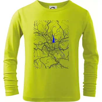 Dětská móda Jablonec nad Nisou - Mapa s vodními toky - Triko dětské Long Sleeve - 122 cm/6 let ( Limetková )
