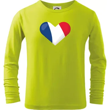 Dětská móda Francouzská vlajka srdce - Triko dětské Long Sleeve - 122 cm/6 let ( Limetková )