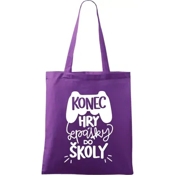 Konec hry, zpátky do školy - Taška bavlněná - 42 x 38 cm ( Fialová )