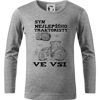 Chlapecké tričko Syn nejlepšího traktoristy ve vsi - Triko dětské Long Sleeve - 104-110cm / 3-4 roky ( Tmavě šedý melír )