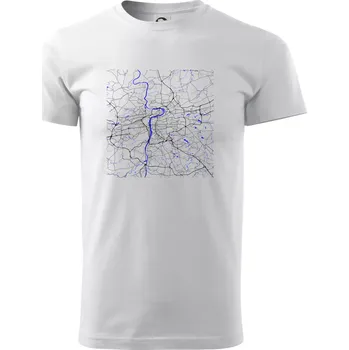Praha - Mapa s vodními toky - Triko extra velké (5-8XL) - 7XL ( Bílá )