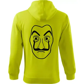 Pánská mikina Maska do tiskárny peněz - Mikina s kapucí na zip trendy zipper - 3XL ( Limetková )